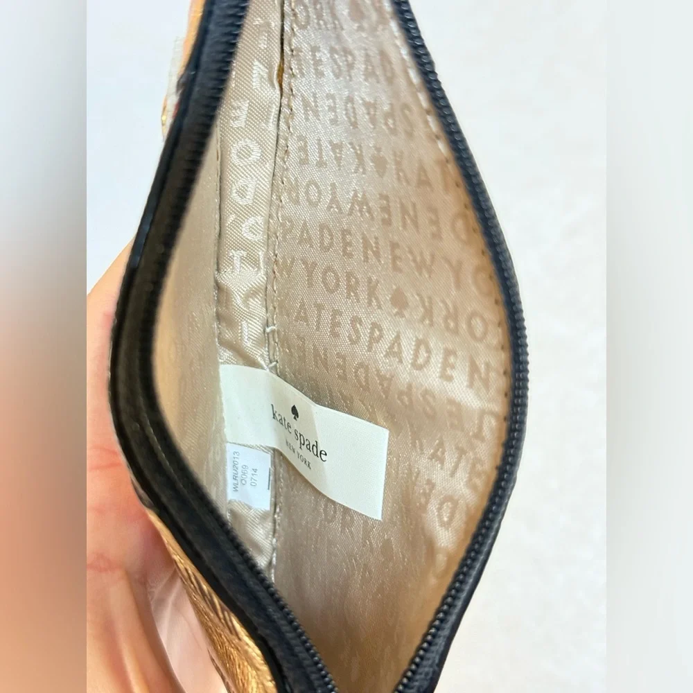 Kate Spade New York Pop Fizz Clink! Champagne Bottle Coin Purse Gold Black NWOT